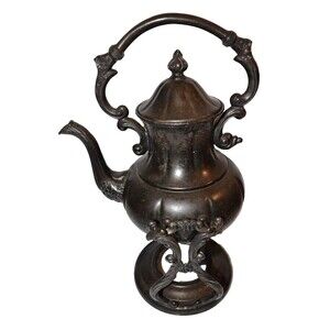 Vtg Sheridan Silver on copper Tilt Tea Pot Coffee Stand No‎ Warmer silverplate